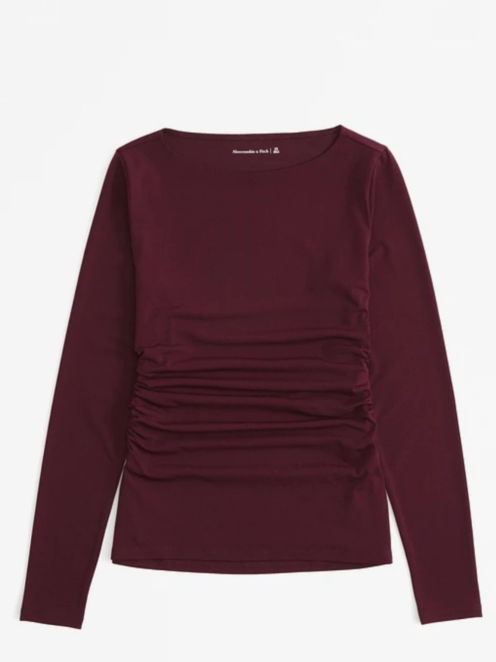 Abercrombie & Fitch Burgundy Ruched Long-Sleeve Crepe Top side slits